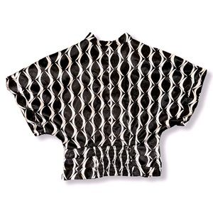 Charlotte Russe Abstract Satin Button Up Synched Waist Short Sleeve Blouse